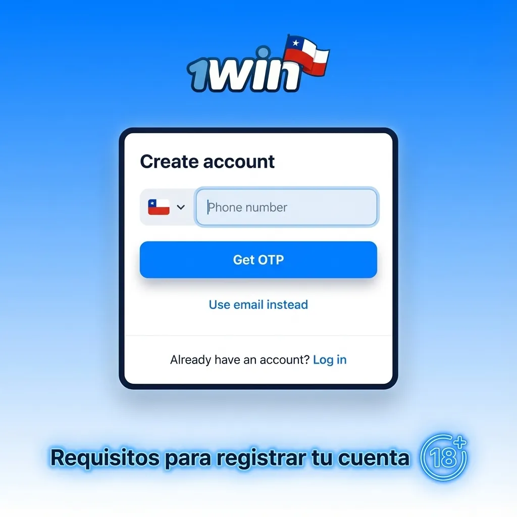 Pantalla de requisitos para registrar cuenta 1win en Chile con lista de reglas de seguridad y juego responsable