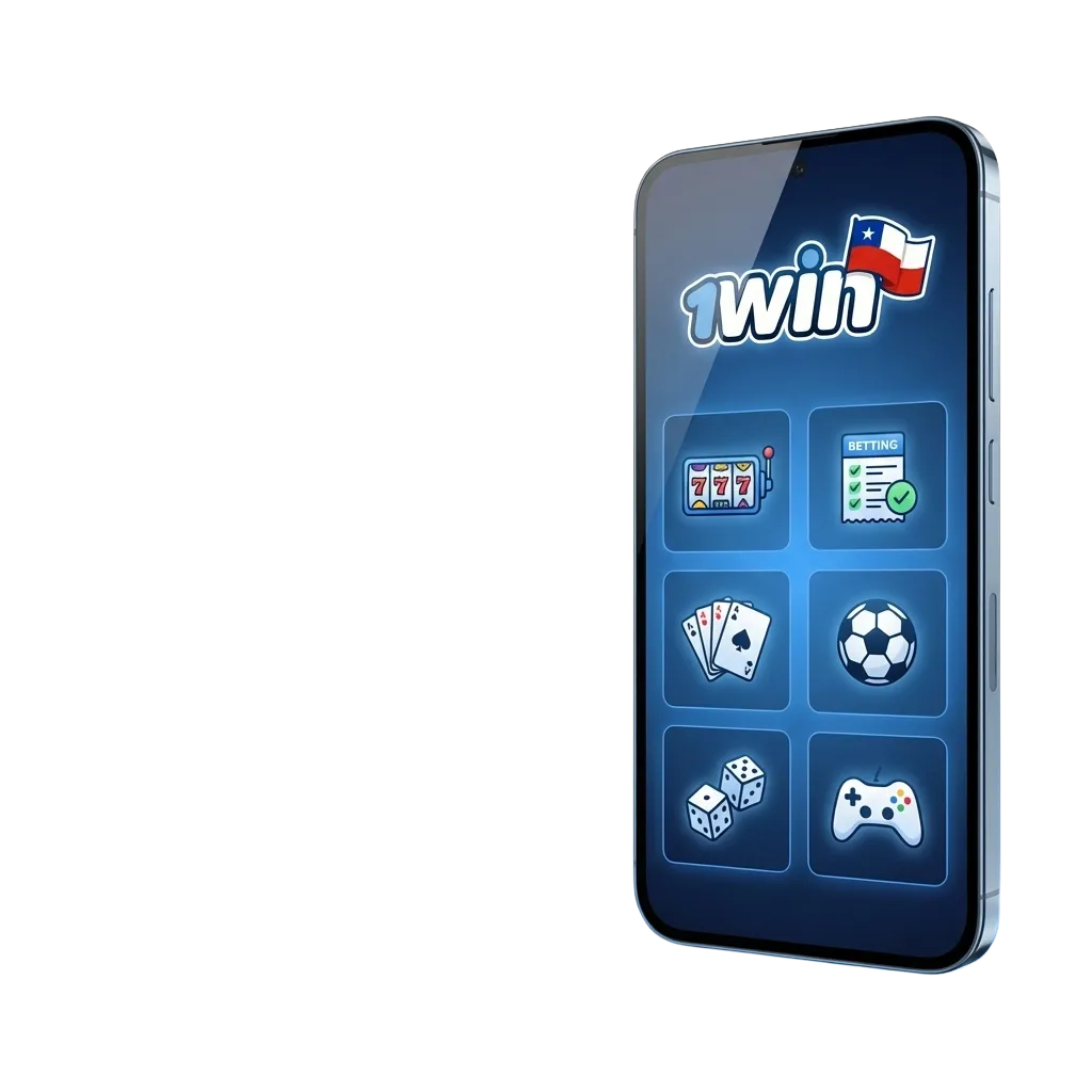 Pantalla de la app 1win en un teléfono Android mostrando opciones de apuestas y casino en línea para usuarios en Chile