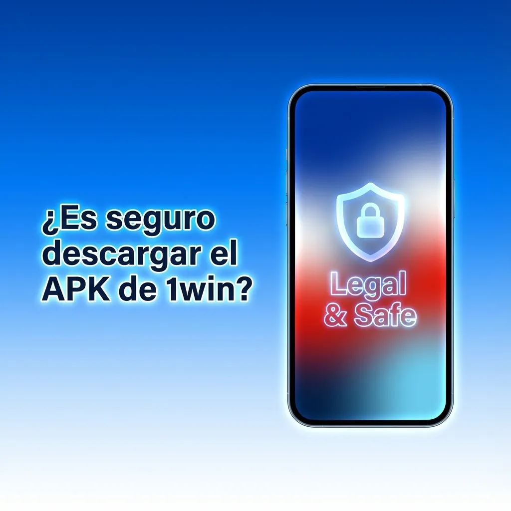 Ilustración de un usuario descargando la app 1win en su móvil, con iconos de candado, SSL y cifrado que indican seguridad